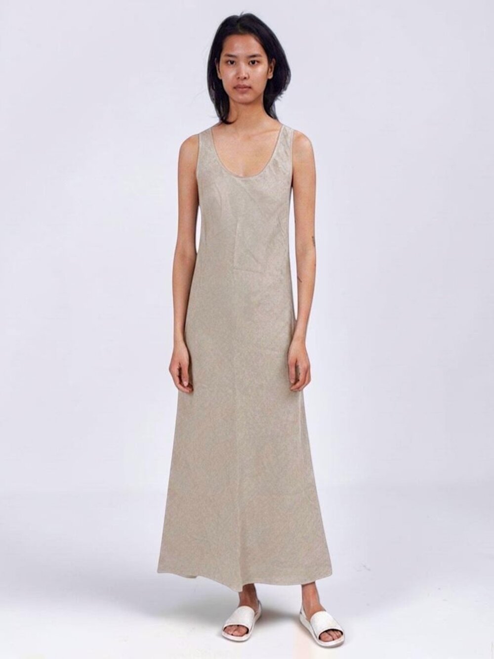 Lauren Manoogian linen silk blend neutral tan textured minimalist slip dress 2
